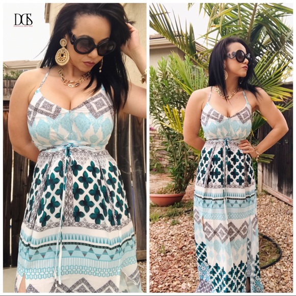 5⭐️ Glamorous - Geometric Print Maxi Dress w/ Slit - Picture 4 of 8